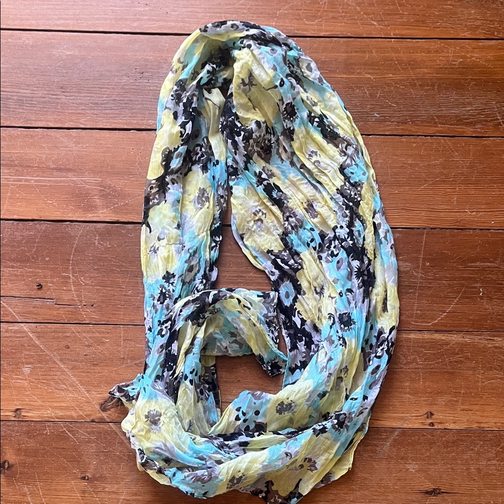 Floral Patterned Scarf - Yellow, Blue, Black